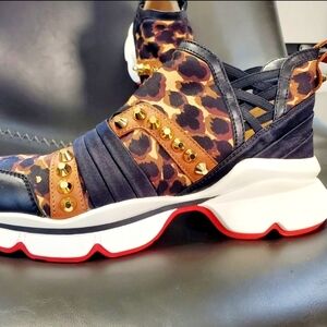 CHRISTIAN LOUBOUTIN 123 Run Sneakers Leopard Print Womens Size 5.5